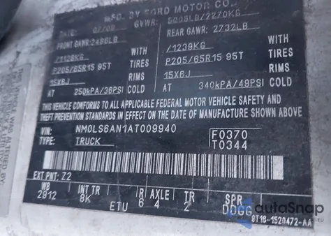 2010 Ford Transit Connect Xl from USA, damaged, VIN NM0LS6AN1AT009940